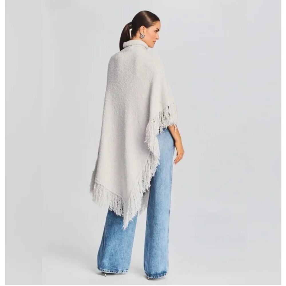 Ser.O.Ya Frost Poncho Wool Blend Fringe Hem Boho Silver Beige Women's XXS/XS - Picture 5 of 14